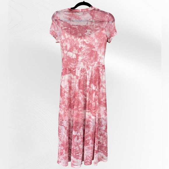 AUW As U Wish Pink White Tie Dye Sheer Overlay Maxi A Line Dress - Picture 3 of 6